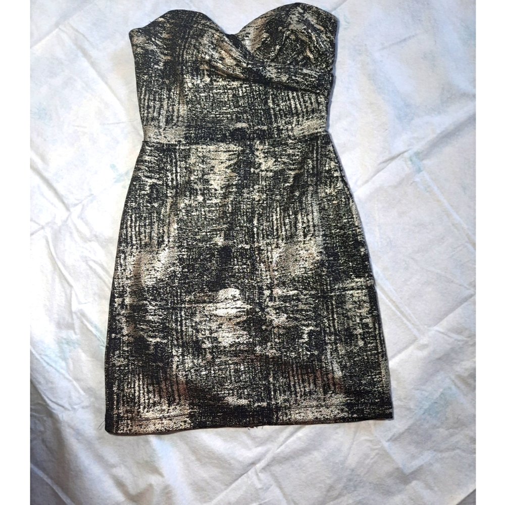 Strapless Black and Gold Mini Cocktail Dress